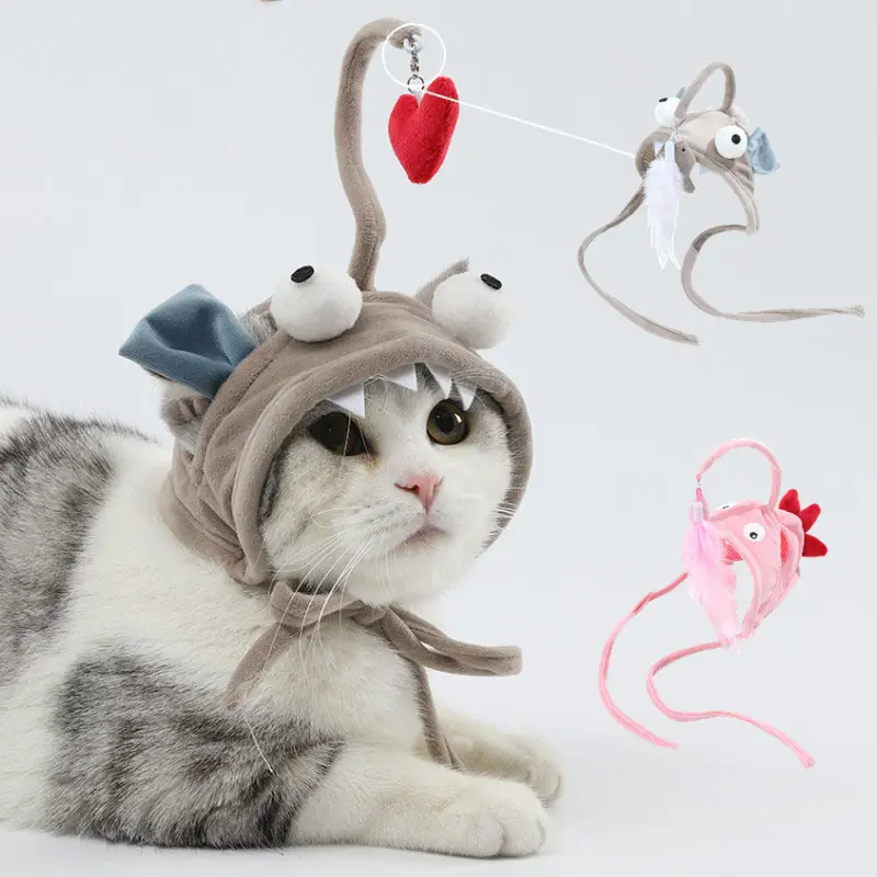 Juguetes para gatos, cabeza de pesca para gatos, palo divertido, sombrero, accesorios para mascotas