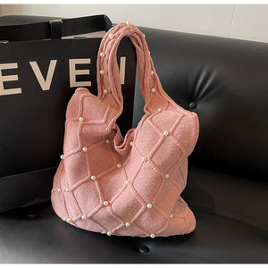 Bolso de hombro de playa de <span class=keywords><strong>lana</strong></span> tejida trenzada de verano al por mayor Retro Casual vacaciones ganchillo bolsa de compras de gran capacidad - Product Image 6