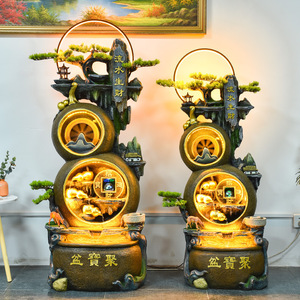 น้ำพุรูปทรงน้ำเต้า ควนฟางหยวน ขนาด 65x45x167 ซม. น้ำพุหินประดับตกแต่งสไตล์จีนเซนสมัยใหม่ สำหรับห้องนั่งเล่นหรือสำนักงาน - Product Image 2