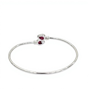 Dainty Ruby <b>Bangle</b> <b>Bracelet</b> 925 Sterling <b>Silver</b> Two Stone Pink Ruby Minimalist <b>Bangle</b> Wedding Party Jewelry Gift - Product Image 4