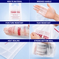 Tas HDPE Ramah Lingkungan, Dapat Didaur Ulang, Tahan Air, dengan Pegangan Vest, Gusset Samping, Cetak Terima Kasih, Warna Putih Merah, Kapasitas Muatan Besar, Grosir