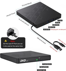 Reproductor Portátil USB 3.0, Grabador de CD RW con Lector de Tarjetas SD/TF y HUB para PC, Escritorio, Portátil, Linux, Unidad Óptica Externa, ROM, DVD - Product Image 2