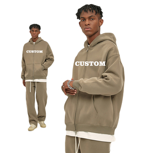 350G Unisex Double Head Zipper Jacket Puff Print Custom Winter <strong>Fleece</strong> <strong>Cardigan</strong> Loose <strong>Mens</strong> Oversized Full Zip up Hoodie - Product Image 3