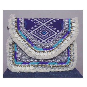 Pochette de soirée artisanale indienne de luxe vintage en toile brodée avec perles, fermeture éclair, pour femme - Product Image 1