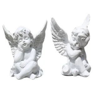 Modern cute bisque unpainted European style ceramic white cherub statue decorative mini fairy wings angel figurines table decor
