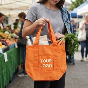 Sacs fourre-tout personnalisés en toile de coton avec logo brodé ou sérigraphié, poche unie vierge pour le transport en classe - Product Image 3