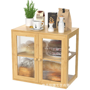 Boîte à pain en bambou avec portes en verre et étagères pour le rangement de la cuisine - Product Image 1