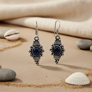 Art Palace Trendy 925 <b>Silver</b> Drop Earrings with Natural Stone Star Design for Women's Daily Wear & Gifting From Rajasthan - Product Image 1