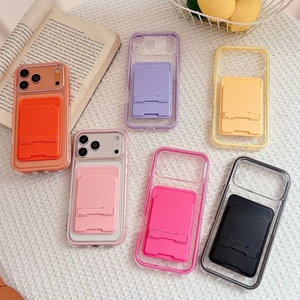 Nouvelle coque de téléphone 2-en-1 antidérapante avec cadre coloré et porte-cartes transparent pour iPhone 11 12 13 14 15 16E 17Air - Product Image 1