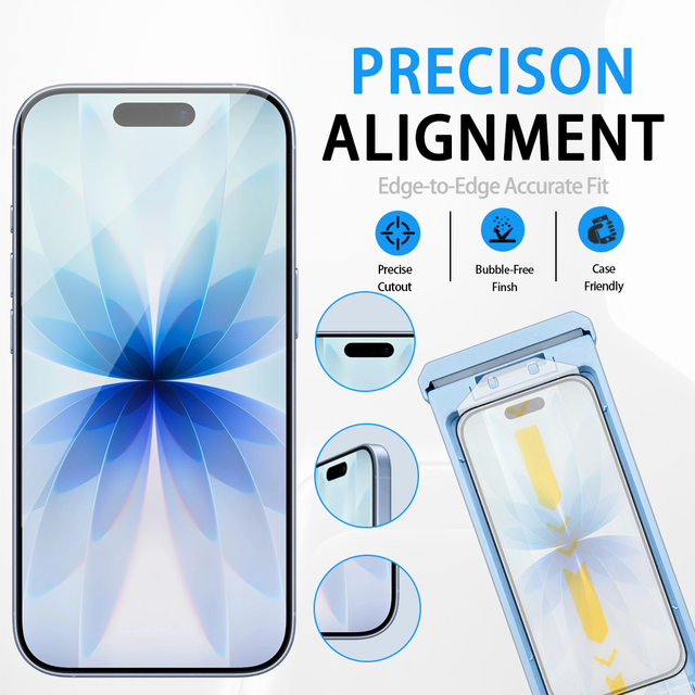 Easy Installation Applicator Phone Tempered Glass Screen Protector Film For Iphone15 16 17 Pro Max Plus