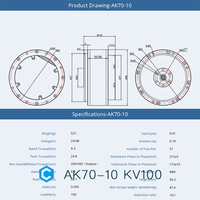Servomoteur intégré CubeMars AK70-10 KV100 24V 48V avec roulement à rouleaux croisés, moteur FOC et bus CAN