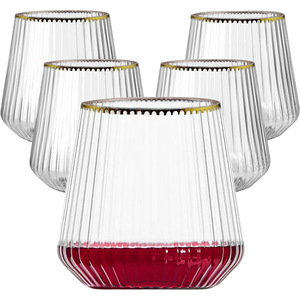 Tasses en verre à vin sans pied en plastique à rayures verticales jetables de 12oz Tasses à vin rouge incassables - Product Image 1