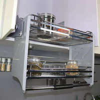 Cesto Elevatório Moderno TKK de Aço para Cozinha com Sistema de Prateleira Deslizante e Base de Madeira/Cesto Elevatório de Parede em Aço para Cozinha
