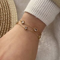 Vente chaude À La Main Européenne Américaine Mode Bracelet Nouveau Géométrique En Verre En Forme De Coeur En Acier Inoxydable Double Couche Bijoux