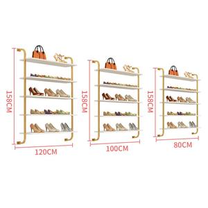 Montaje gratuito 3-5 capas de longitud 80 / 100 / 120 CM tiendas de <span class=keywords><strong>ropa</strong></span> bolsas montadas en la pared de Metal dorado estante de exhibición de zapatos - Product Image 5