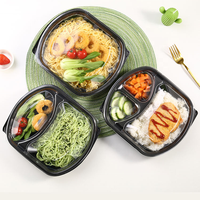 Conteneur d'emballage alimentaire jetable en plastique PP écologique à 3 compartiments personnalisé avec couvercle, boîte à lunch en gros