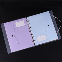 Classeur transparent à 3 trous avec 6 pochettes de couleur pour organiser les documents, idéal pour le bureau, l'école et les examens