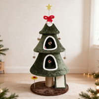 Arbre à chat de Noël festif de luxe, Centre d'activités pour chat à 3 niveaux, 2 condos confortables, Poteau à gratter en sisal, Carton interactif