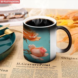 Mug en céramique Heat Reveal 11oz, noir givré, tasse magique avec motif de rose pour café et thé - Product Image 5