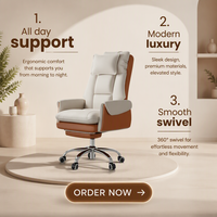 Chaise de bureau de direction de luxe ergonomique inclinable pivotante en acier à dossier haut avec appuie-tête réglable et siège de travail confortable