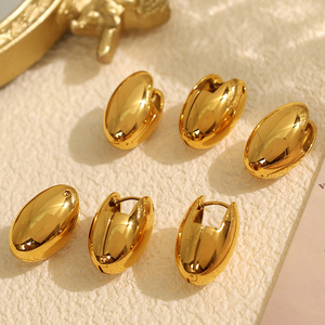 <b>Clip</b>-On Earrings Gold Oval Shape Double <b>Ring</b> Design Everyday Wear Unisex EH807 - Product Image 1
