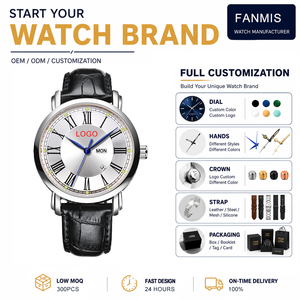 Reloj de Cuarzo para Hombre con Logotipo Personalizado, Esfera Romana Retro, Calendario, Correa de Cuero, de Lujo, 3ATM - Product Image 1