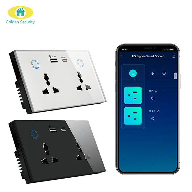 2025 Newest Smart Universal Double Wall Socket Support ZIGBEE WIFI Intelligent Outlet with Alexa Voice and Smart Life APP