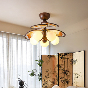 Lustre LED multi-têtes de style vintage, éclairage domestique avec abat-jour émaillés, design esthétique de la dynastie Song - Product Image 3