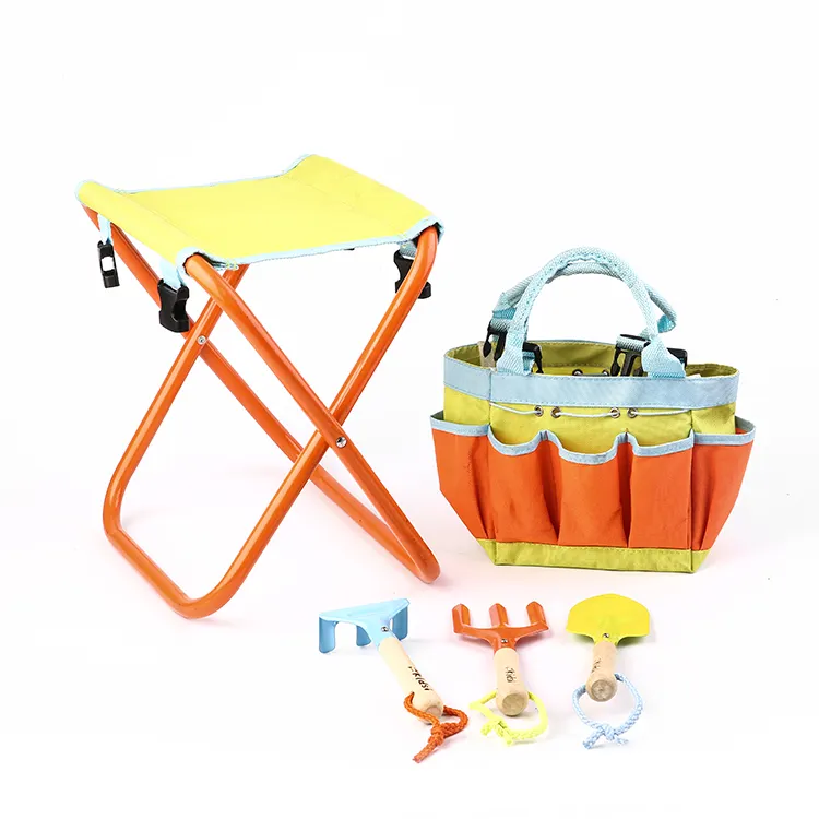 Ensemble d'outils colorés pour enfants de qualité supérieure, kit d'outils de jardin bonsaï et floral avec siège