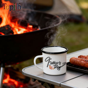 Tazas de Esmalte Blancas para Sublimación de 12 oz con Borde Negro, <span class=keywords><strong>Precio</strong></span> Directo de Fábrica Topjlh, Logotipo Personalizado para Cocina, Venta al por Mayor, Camping - Product Image 2