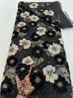 Tissu de luxe écologique en maille française brodée, velours, dentelle, sequins, perles, brocart, perles lourdes, style traditionnel, MOQ 5 yards