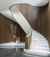 Main courante en verre commerciale moderne facile à installer Villa commerciale résidentielle intérieure marches en bois spirale escalier rotatif en marbre