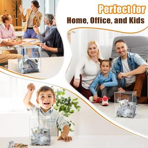 수제 열쇠 투명 아크릴 돼지 저금통 재사용 가능한 사각 돈 보관함 동전 보관을위한 페인트 동전 은행 - Product Image 3