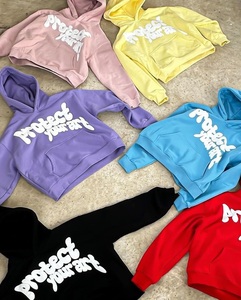 Alta calidad al por mayor Streetwear gráfico sudadera logotipo personalizado hombro caído pesado Puff estampado algodón liso en blanco Zip up Hoodie - Product Image 2