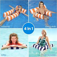 Fauteuil flottant gonflable 4-en-1 en PVC avec hamac, lit et fond en maille, 3 tubes, portable pour adultes, voyage, piscine, fête