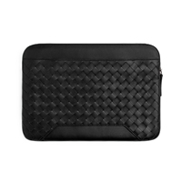 Sacoche de protection pour ordinateur portable en cuir véritable tissé noir pour homme, pour MacBook, ordinateur portable, sacoche à insérer dans les bagages, sacs pour ordinateur