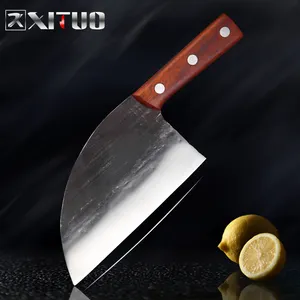Atacado grande faca chinesa-Cutelo de cozinha afiado forjado à mão, talhador de aço de alto carbono, resistente à deslizamento, cabo de madeira jacarandá