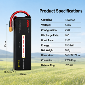 Batterie de drone haute capacité 1300mAh 14.8V 60C, charge rapide, longue autonomie, directement de l'usine - Product Image 4