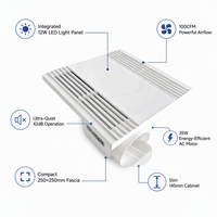 Ventilateur d'extraction de salle de bain polyvalent à montage au plafond avec lumière LED, 100 CFM, 42 dB, silencieux, moteur 35 W, 120 V, résistant à l'humidité