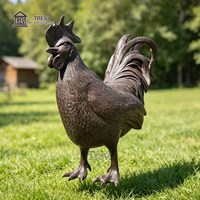 Sculpture de coq en bronze TREVI pour extérieur, taille réelle, statue de poulet en métal moulé antique pour la décoration de la ferme et du jardin