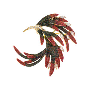 Broche de Pluma de Fénix con Cristal CZ Marquise, Esmalte Degradado, Aleación de Latón Chapado en Oro de Alta Calidad, Personalizado de Fábrica al por Mayor - Product Image 5