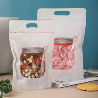 Pochette en papier kraft à fond plat avec fermeture éclair, poignée découpée et fenêtre transparente pour bocaux Mason, qualité alimentaire, idéale pour les produits de boulangerie, les cadeaux de fête et les friandises artisanales