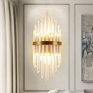 Applique murale d'intérieur design moderne LED cristal décoration fond applique lampe blanc chaud couleur RVB acier inoxydable chambres d'hôtel - Product Image 1
