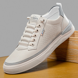 Zapatillas Blancas de Hombre, de Cuero, Tacón Bajo, Transpirables, Casuales, para el Tiempo Libre - Product Image 1