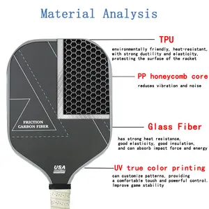 Grafite Fibra De Carbono T700 raquete de pickleball branca alça raquetes de favo de mel