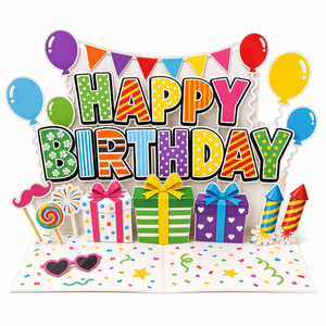 Carte de vœux 3D pop-up Joyeux Anniversaire, carte cadeau personnalisée en papier découpé, décoration de fête d'anniversaire - Product Image 1