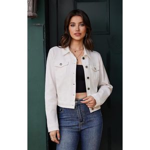 Veste en jean courte pour femme, coupe ajustée, boutonnée, classique, avec poches, en jean extensible - Product Image 5
