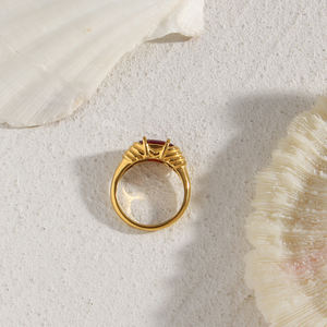 Bague de luxe pour femme, bague en diamant CZ, plaqué or 18K, acier inoxydable, promesse de bijoux de mariage, - Product Image 5