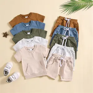 Conjunto Neutral de Algodón con Etiqueta Personalizada, Ropa de Verano para Recién Nacido y Niño, Camiseta y Pantalones Cortos con Bolsillo, 1 Unidad