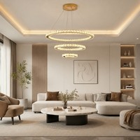 Lustre LED moderne de luxe à 3 anneaux en acier inoxydable doré, télécommande, CRI 90, 3 couleurs, cristal, pour salon